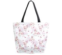 DJNGN Bolso de compras reutilizable con flores de unicornio, bolso de mano de lona, bolso grande plegable lavable, bolso de hombro para mujer