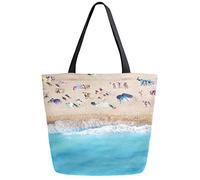 DJNGN Bolso de compras reutilizable para la playa de arena, bolso de mano de lona, bolso grande plegable y lavable, bolso de hombro para mujer
