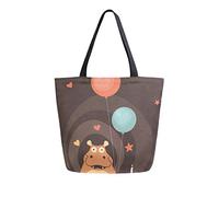 DJNGN Bolso de lona Lindo Feliz cumpleaños Divertido Hipopótamo Bolsa de transporte Bolso de hombro informal para compras Bolsa de viaje Bolsas de comestibles reutilizables