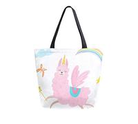 DJNGN Bolso de lona Lindo Hada Llama Unicornio Bolsa de transporte Bolso de hombro informal para compras Bolsa de viaje Bolsas de comestibles reutilizables