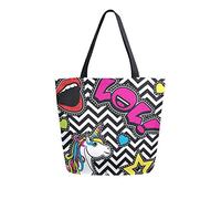 DJNGN Bolso de mano de lona de unicornio de arte a la moda, bolso de mano, bolso de hombro para compras, bolso de viaje, bolsas de comestibles reutilizables