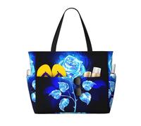 DJNGN Bolso de playa Burning Blue Rose para mujer, bolso de mano para piscina con cremallera para gimnasio, compras, viajes con bolsillo impermeable.