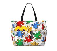 DJNGN Bolso de playa con diseño de rompecabezas para mujer, bolso de mano para piscina con cremallera para gimnasio, compras y viajes con bolsillo impermeable.