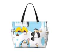DJNGN Bolso de playa con estampado de pingüinos adorables, bolsa de viaje de gran capacidad, impermeable, resistente a la arena y ligera.