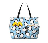 DJNGN Bolso de playa con estampado de pingüinos para mujer, bolso de mano, bolso de piscina con cremallera para gimnasio, compras y viajes, con bolsillo impermeable.