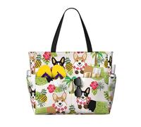 DJNGN Bolso de playa Corgi Hawaiian Tropical Summer Pine Print de gran capacidad, impermeable, resistente a la arena y ligero.