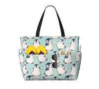 DJNGN Bolso de playa grande con estampado de pingüinos para mujer, con cremallera y bolsillo impermeable, bolso ligero y plegable para el gimnasio, ideal para viajes, compras, natación y deportes.