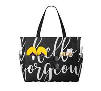 DJNGN Bolso de playa grande Hello Gorgeous blanco con cremallera y bolsillo impermeable, bolso ligero y plegable para el gimnasio, ideal para viajes, compras, natación y deportes.