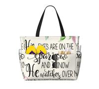 DJNGN Bolso de playa grande His Eyes Are On The Sparrow para mujer con cremallera y bolsillo impermeable, bolso de gimnasio ligero y plegable para viajes, compras, natación, deportes