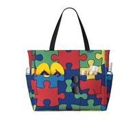 DJNGN Bolso de playa impermeable con estampado de rompecabezas divertido, bolso de playa con cremallera, bolso de viaje de fin de semana de gran capacidad para mujer.