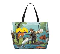 DJNGN Bolso de playa Wild Animal Hunting Fish 01 para mujer, bolso de playa impermeable y resistente a la arena, bolso de viaje grande