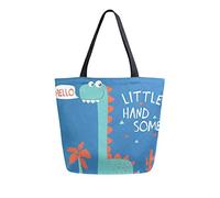 DJNGN Bolso tote de lona Dinosaur Say Hello Bolsa de transporte Bolso de hombro informal para compras Bolsa de viaje Bolsas de comestibles reutilizables