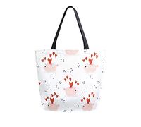 DJNGN Bolso tote de lona Lindo cerdo y corazón Bolso de transporte Bolso de hombro informal para compras Bolsa de viaje Bolsas de comestibles reutilizables