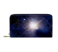 DJNGN Cartera Piel Piel Cremallera Monedero Largo Galaxy Planet