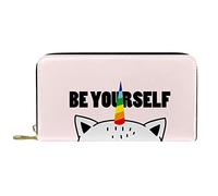DJNGN Cartera Piel Piel Cremallera Monedero Largo Gato Unicornio
