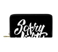 DJNGN Cartera Piel Piel Cremallera Monedero Largo Halloween Scary Night Negro