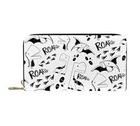 DJNGN Cartera Piel Piel Cremallera Monedero Largo Hand-Drawn-Dinosaur-Pattern