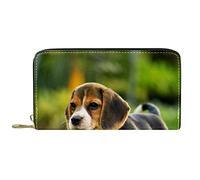 DJNGN Cartera Piel Piel Cremallera Monedero Largo Pequeño Perro Beagle Running Garden Happy