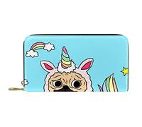 DJNGN Cartera Piel Piel Cremallera Monedero Largo Perro Azul Unicornio