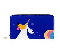 DJNGN Cartera Piel Piel Cremallera Monedero Largo Perro Unicornio Azul