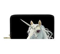 DJNGN Cartera Piel Piel Cremallera Monedero Largo Precioso Unicornio Blanco