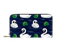 DJNGN Cartera Piel Piel Cremallera Monedero Largo Swan Swimming in The Lotus Pool Night