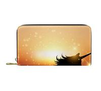 DJNGN Cartera Piel Piel Cremallera Monedero Largo Unicornio Atardecer