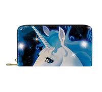 DJNGN Cartera Piel Piel Cremallera Monedero Largo Unicornio Azul
