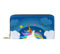 DJNGN Cartera Piel Piel Cremallera Monedero Largo Unicornio Azul