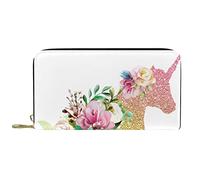 DJNGN Cartera Piel Piel Cremallera Monedero Largo Unicornio Rosa Flores