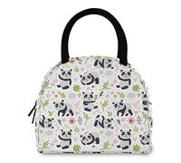 DJNGN Cute Cartoon Panda Bamboo Pattern Reutilizable Lunch Tote Bag con bolsillo frontal Cierre de cremallera Aislado Thermal Cooler Container Bag para el trabajo escolar Picnic Viajes Playa Pesca
