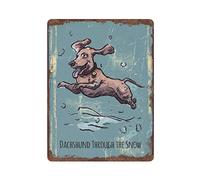 DJNGN Dachshund Through The Snow Metal Tin Sign Decoración de pared Letrero de aluminio Cocina Baño Decoración Retro Poster Placa para Cafe Shop Man Cave Bar Pubs Garaje Jardín al aire libre Regalos