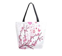 DJNGN Flor de cerezo japonés con mariposa rosa Bolsa de lona Bolsas de comestibles reutilizables Bolsa de transporte con asas