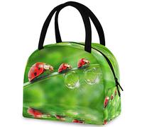 DJNGN Fresh Morning Dew Ladybug Lunch Tote Bag con bolsillo frontal Reutilizable Aislamiento térmico Cierre de cremallera Cooler Container Bag para el trabajo escolar Picnic Viajes Pesca Playa
