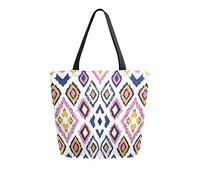 DJNGN Gypsy Mexican Boho Style With Pink Geometry Canvas Tote Bag Tote Carrying Bag Bolso de hombro para compras Bolsa de viaje Bolsas de comestibles reutilizables