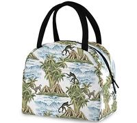DJNGN Island Waves Monkey Exotic Bolsa de almuerzo reutilizable con bolsillo frontal aislado térmico Cooler Container Bag para volver a la escuela, trabajo, viajes, pesca, picnic, playa