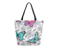 DJNGN La bolsa de asas de la lona de la mariposa colorida reutiliza la bolsa de transporte de las bolsas del ultramarinos con las manijas