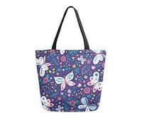 DJNGN La bolsa de asas de la lona de la mariposa colorida reutiliza la bolsa de transporte de las bolsas del ultramarinos con las manijas
