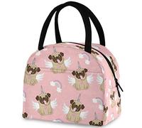 DJNGN Lindo Unicornio Pug Arco Iris Bolsa de Almuerzo con Aislamiento, Reutilizable Multi-Bolsillo Contenedor Asa Bolsa de Mano para Mujeres y Hombres Escuela Trabajo Picnic Viajes al Aire Libre