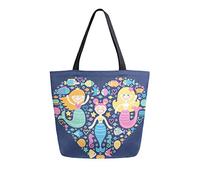 DJNGN Love Sea Heart And Mermaid Canvas Tote Bag Bolsas de comestibles reutilizables Tote Carrying Bag con asas
