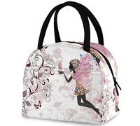 DJNGN Magic Fairy Flowers Girl Butterfly Bolsa de almuerzo reutilizable Bolsa térmica aislada Bolsa de contenedor para el regreso a la escuela Trabajo Picnic Viajes Pesca Playa