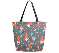 DJNGN Mermaid Fish Seahorse Coral reutilizable bolsa de compras de comestibles bolsa de lona grande plegable lavable bolso de hombro para mujer
