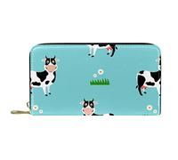 DJNGN Monedero Cuero Cremallera de Cuero Monedero Largo Cute Cow Cartoon on Field