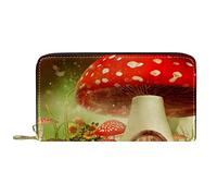 DJNGN Monedero Cuero Cremallera de Cuero Monedero Largo Dibujos Animados Coloridos Big Mushroom House