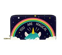 DJNGN Monedero Cuero Cuero Cremallera Monedero Largo Divertido Unicornio Vaca Arco Iris Eres Mágico