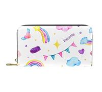 DJNGN Monedero Cuero Cuero Cremallera Monedero Largo Lindo Unicornio Mágico Nubes De Helado