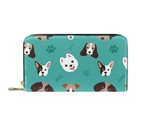 DJNGN Monedero Cuero Cuero Cremallera Monedero Largo Perro Corgi Cabeza Pata Hueso