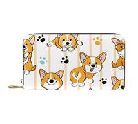DJNGN Monedero Cuero Cuero Cremallera Monedero Largo Perro Corgi Linda Pata Corazón Raya