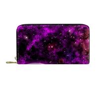 DJNGN Monedero Cuero Cuero Cremallera Monedero Largo Space Planet Galaxy Universe