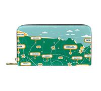 DJNGN Monedero Cuero Cuero Cremallera Monedero Largo Verde United States Landmark Map